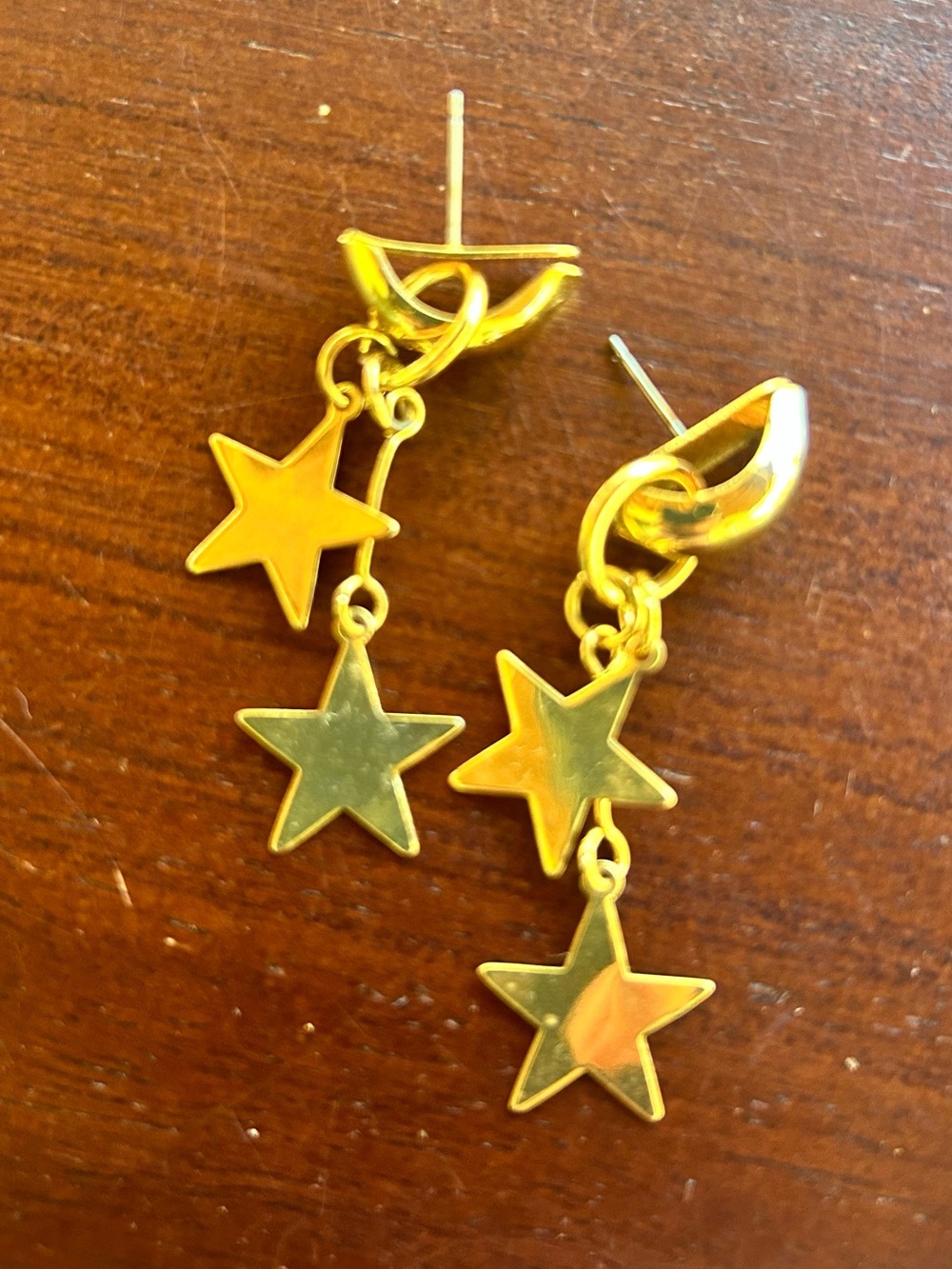 Gold Star Drop Earrings - Gold Tone